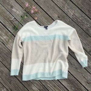 GAP icy mint and grey striped crew neck sweater